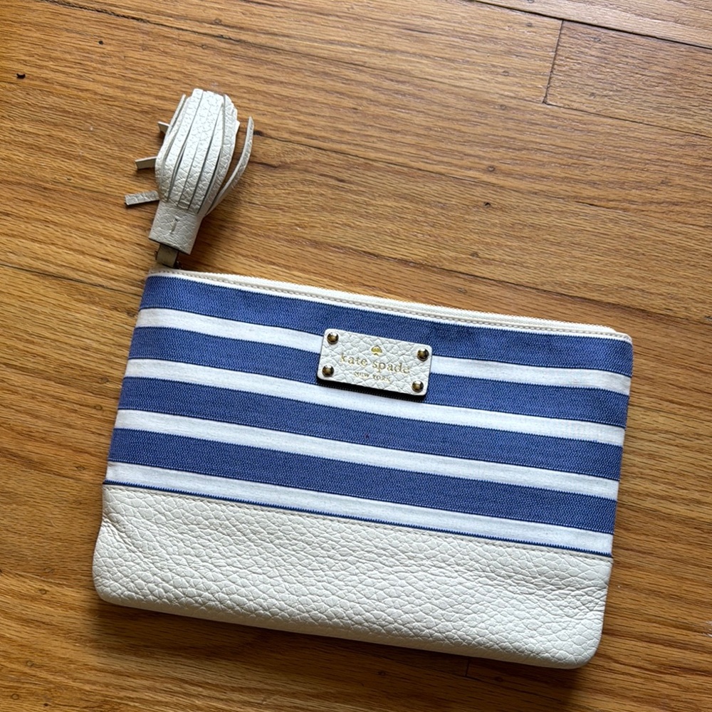 Kate Spade Blue and White Striped Clutch
